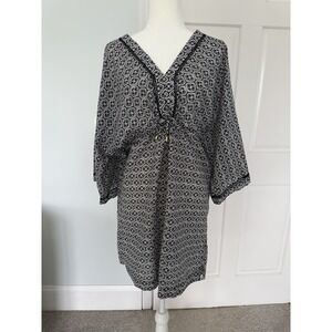 Lands' End Black & White Floral Print V  Neck Swimsuit Coverup Dress  20W-22W